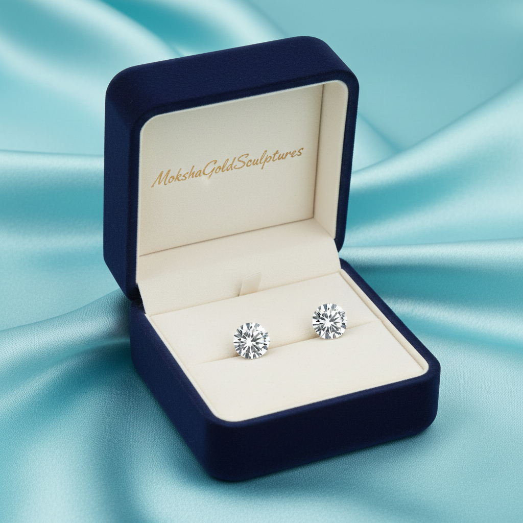 Faceted Round Stud Earring – 10mm Geometric Dome Stud in Polished Gold