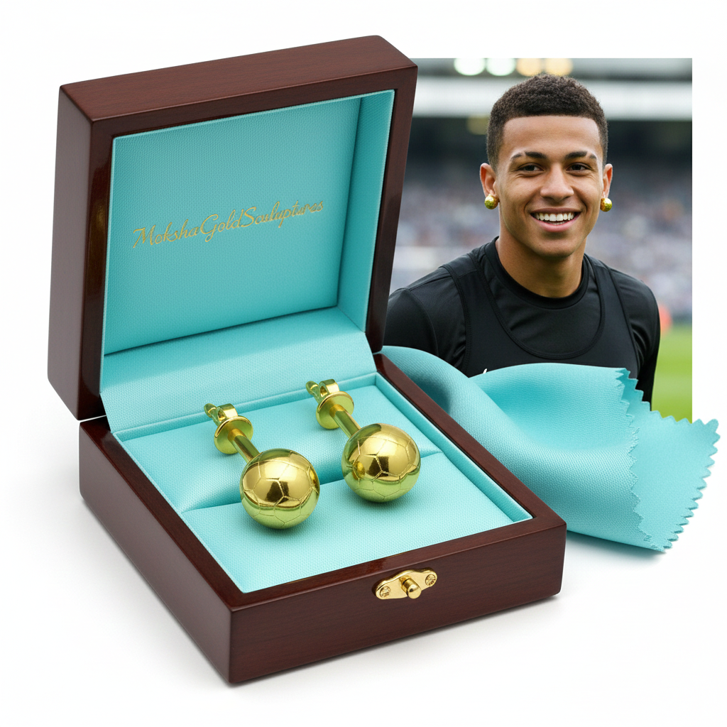 Football Stud Earrings – 10mm Soccer Ball Stud Earrings in Polished Gold
