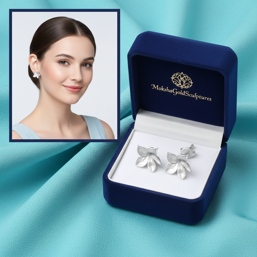 Gold Flower Stud Earrings Ethereal Purple Floral Earrings 20mm Botanical Statement Studs