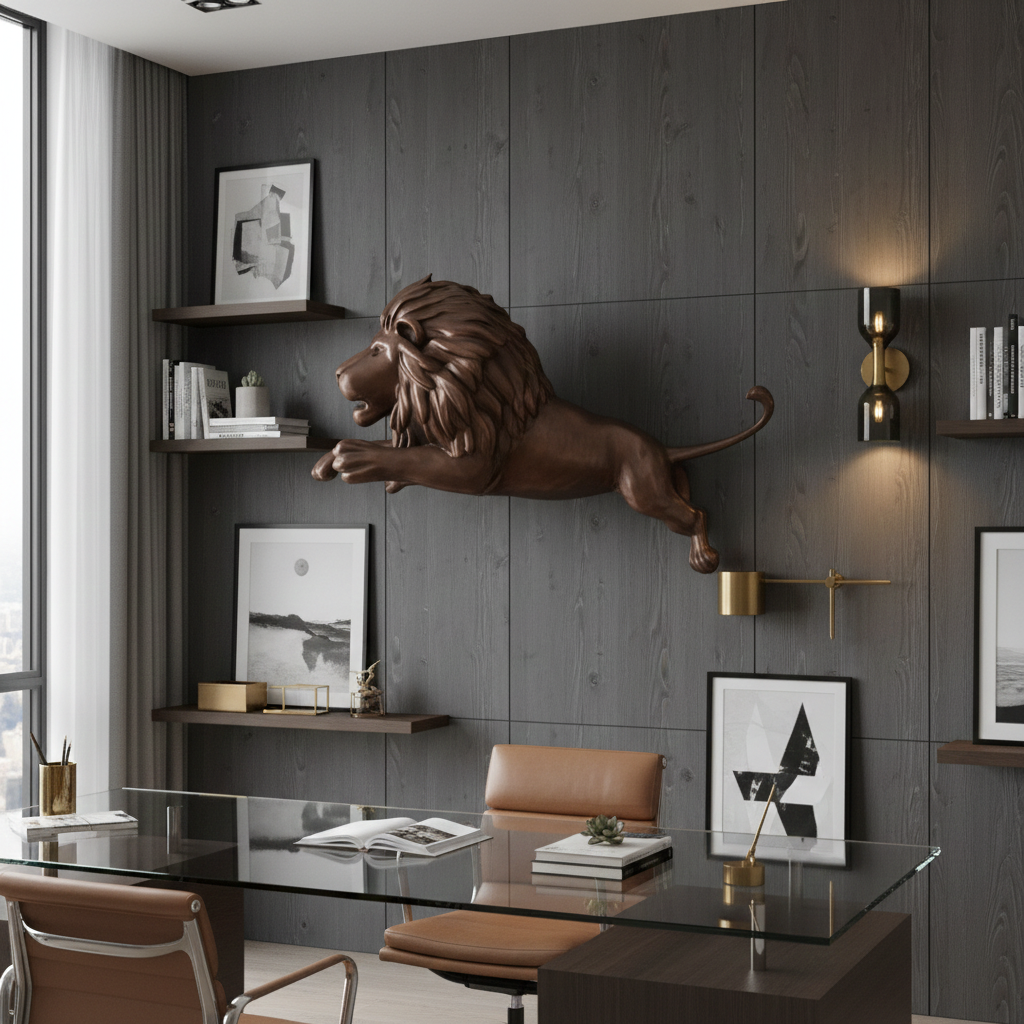 Lion Wall Sculpture 250mm | 3D Printed PLA Wall Art | Luxury Lion Decor | Modern Animal Wall Mount | Office & Living Room Statement Piece