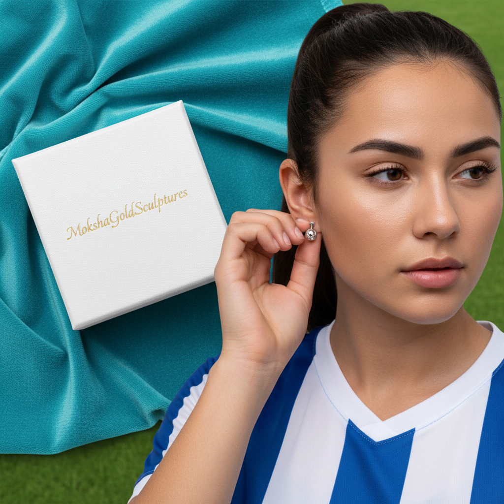 Football Stud Earrings – 10mm Soccer Ball Stud Earrings in Polished Silver / Polished Brass