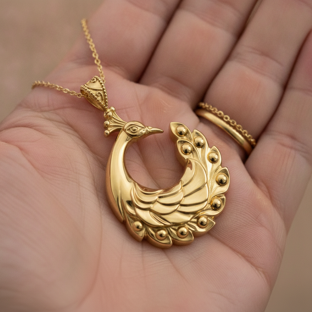Peacock Pendant Necklace | 9K Gold, Sterling Silver 925 or Brass | Elegant Peacock Bird Charm | Art Deco Jewelry | Gift for Her