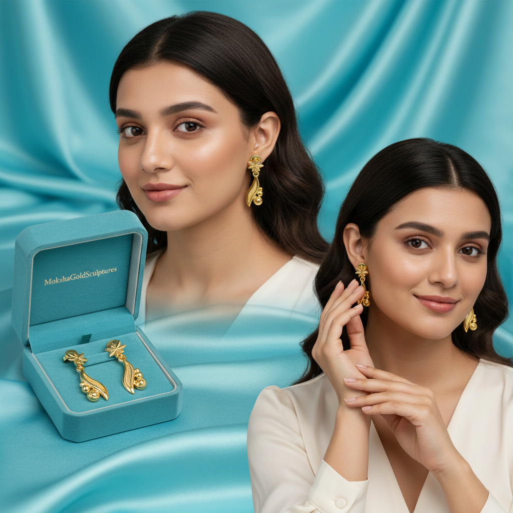 Gold Leaf Drop Earrings, Floral Dangle Earrings, Silver & Polished Brass Earrings, Lightweight Statement Earrings, Handmade Leaf Jewellery