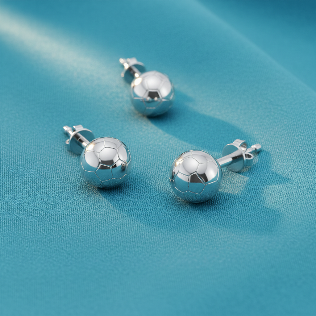 Football Stud Earrings – 10mm Soccer Ball Stud Earrings in Polished Silver / Polished Brass