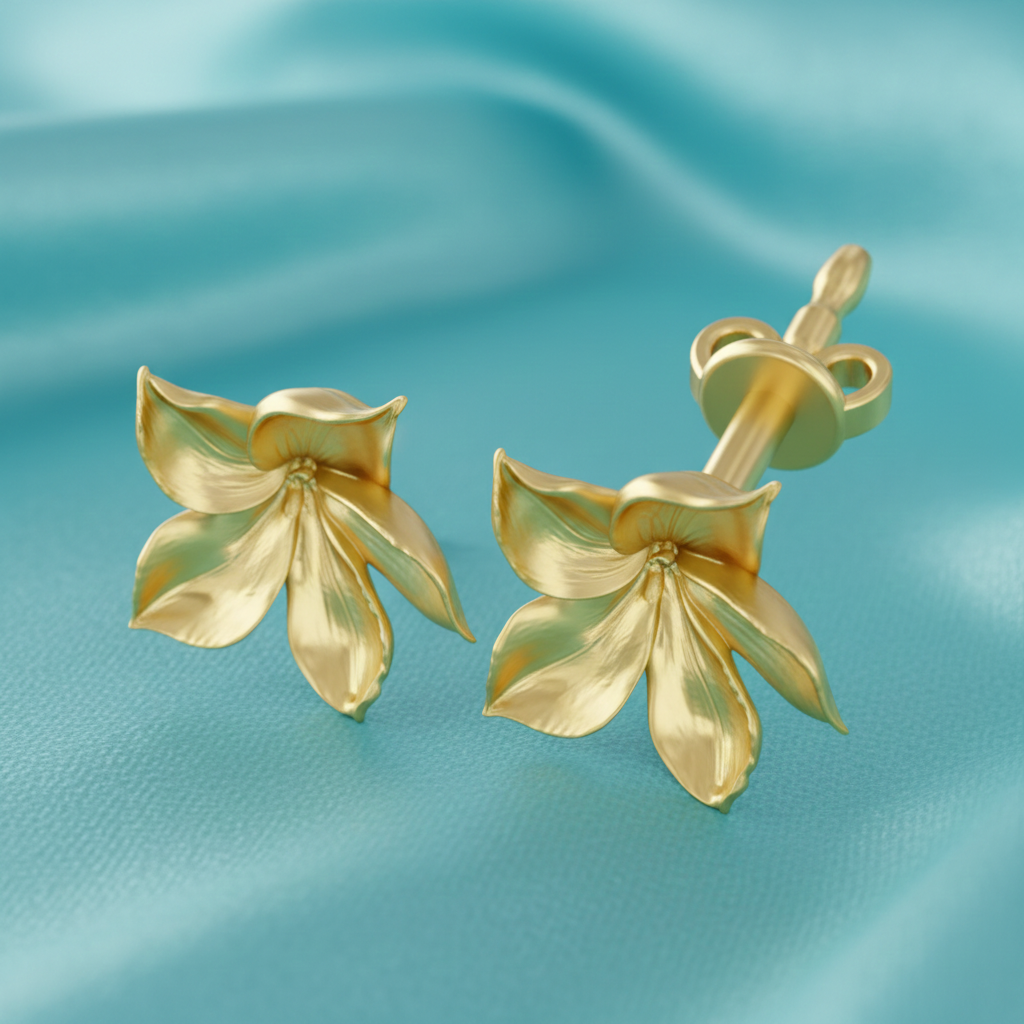 Gold Flower Stud Earrings Ethereal Purple Floral Earrings 20mm Botanical Statement Studs