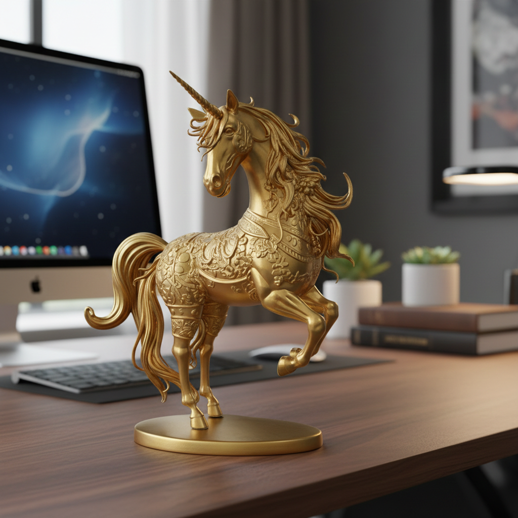 Golden Unicorn Statue 150mm | Small Fantasy Decor | 3D Printed Unicorn Figure | Mythical Gift | Desk Ornament | Home Decoration
