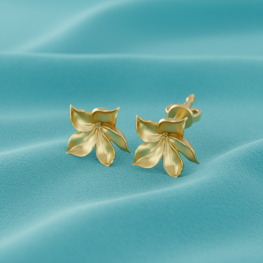 Gold Flower Stud Earrings Ethereal Purple Floral Earrings 20mm Botanical Statement Studs