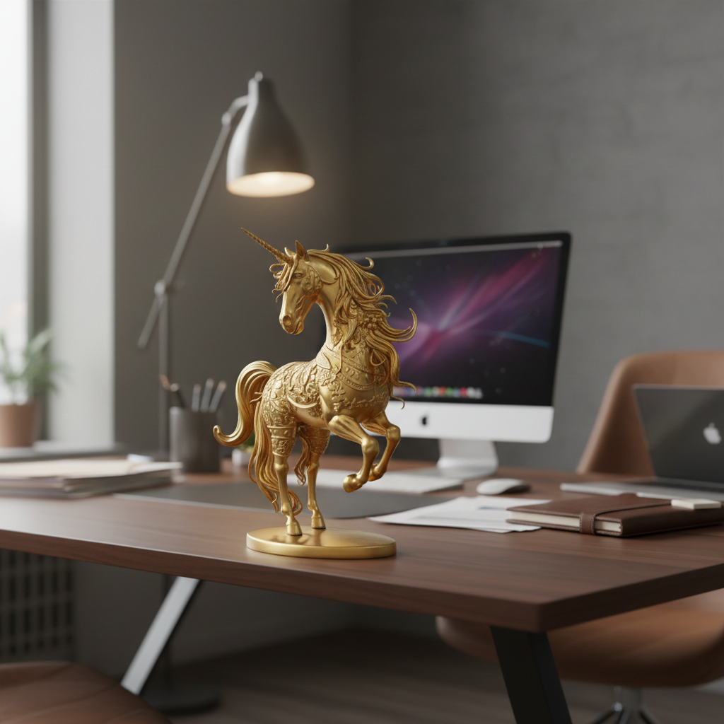 Golden Unicorn Statue 150mm | Small Fantasy Decor | 3D Printed Unicorn Figure | Mythical Gift | Desk Ornament | Home Decoration