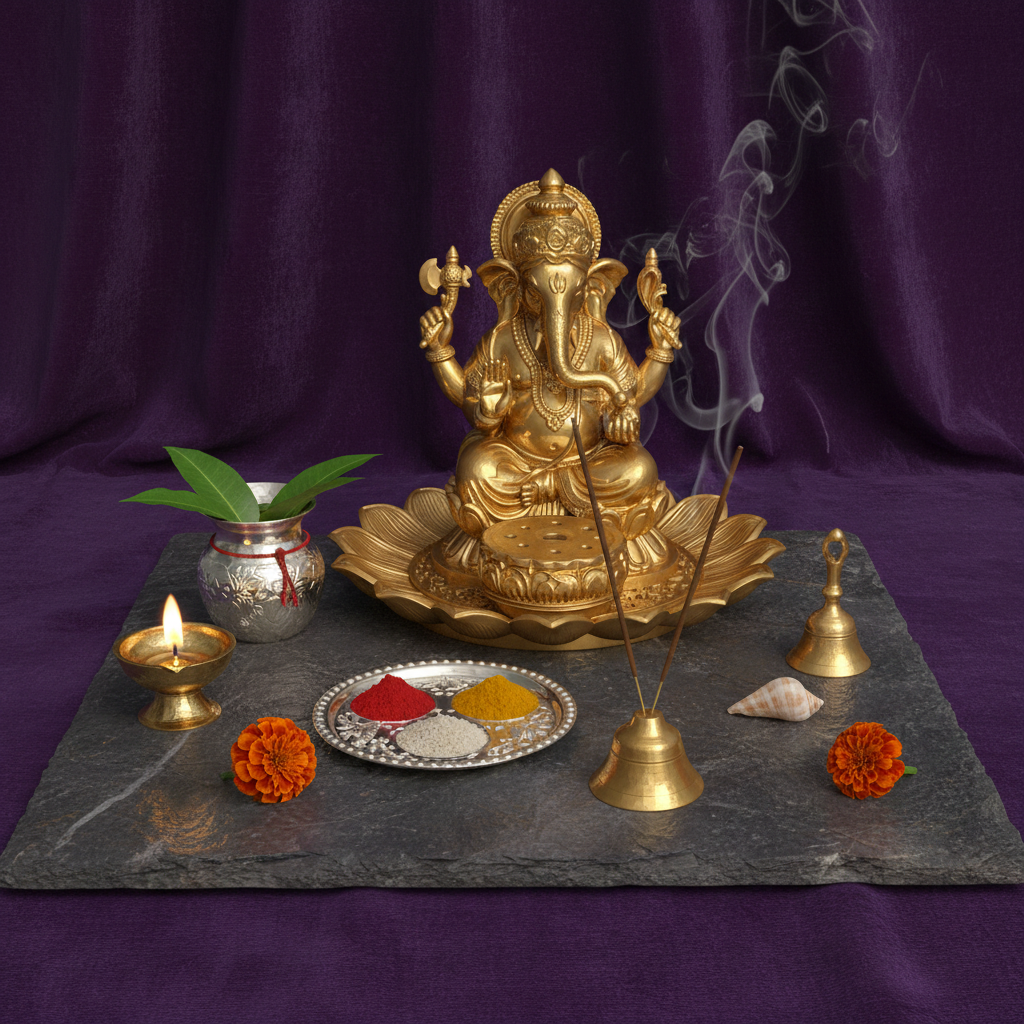 Golden Ganesh Incense Holder with Lotus Base – PLA 3D Printed Spiritual Decor – Meditation Ash Catcher – Hindu Home Temple Gift – Free Shipping