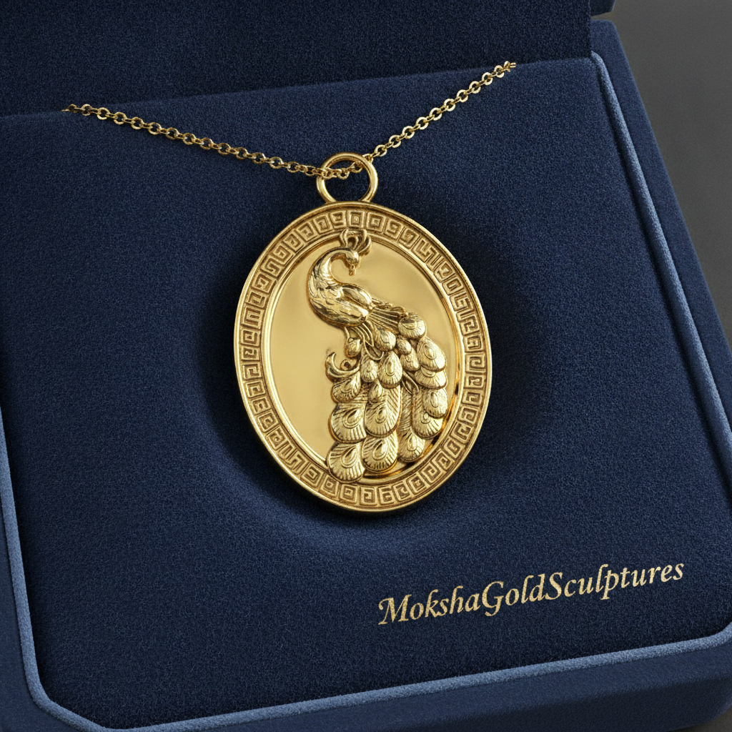 Gothic Peacock Coin Pendant Necklace | 9K Gold, Sterling Silver & Polished Yellow Brass | Art Nouveau Peacock Medallion | Nature Bird Jewelry | Gift for Her