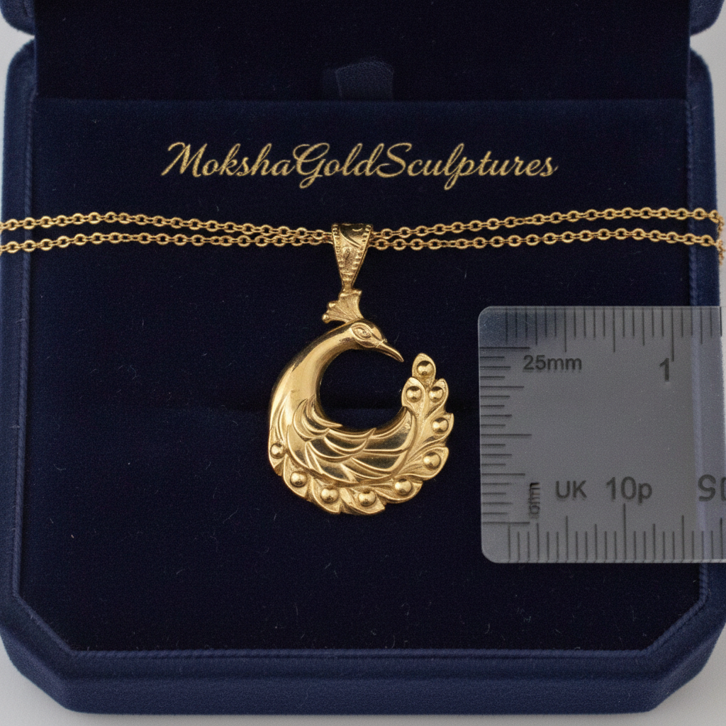 Peacock Pendant Necklace 25mm | 9K Solid Gold, Sterling Silver 925 or Polished Yellow Brass | Art Nouveau Peacock Necklace | Nature Inspired Bird Jewelry | Made to Order