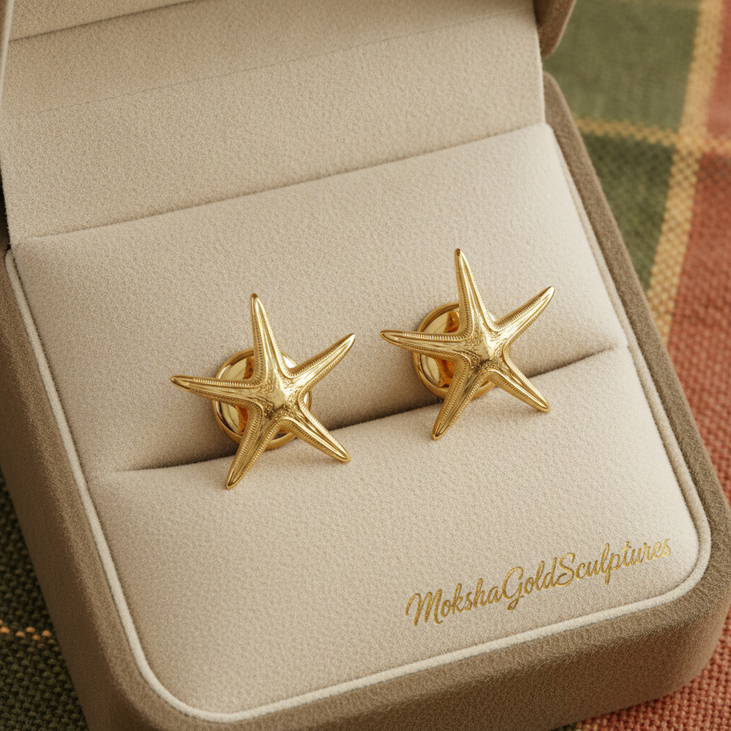 Royal Starfish Stud Earrings | Astropecten articulatus | 9K Gold, Sterling Silver or Polished Yellow Brass | Ocean Jewelry | Nautical Gift