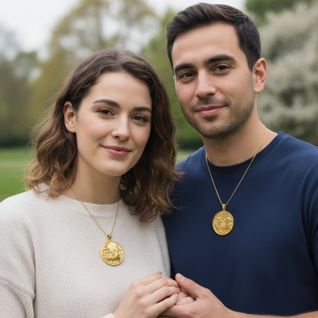 Jesus Calms the Storm Coin Pendant Necklace | 30mm Christian Medallion | 18K Gold, Sterling Silver or Yellow Brass | Religious Gift