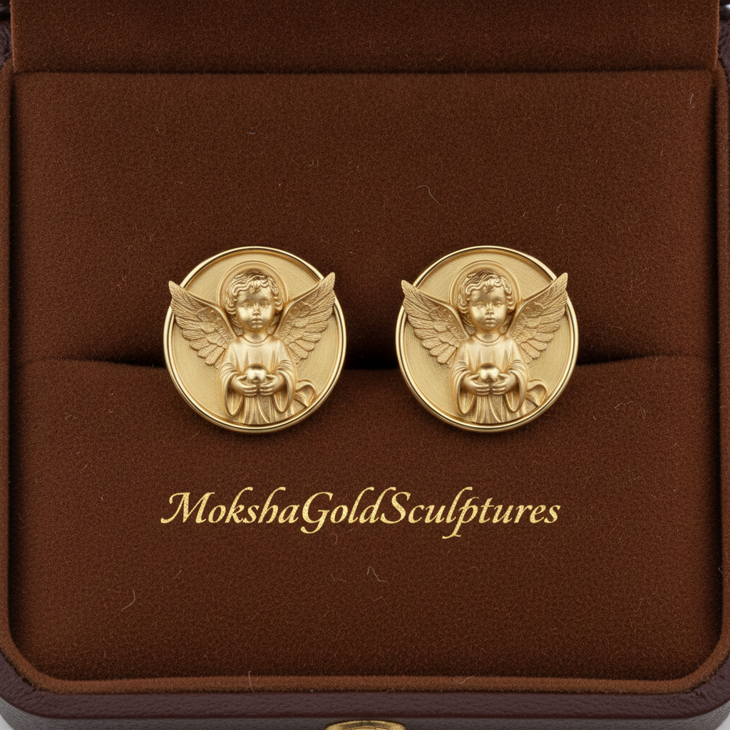 Angel Cherub Medallion Stud Earrings | 9K Gold, Sterling Silver or Brass | Celestial Angel Earrings | Religious Jewelry | Handmade Gift for Her