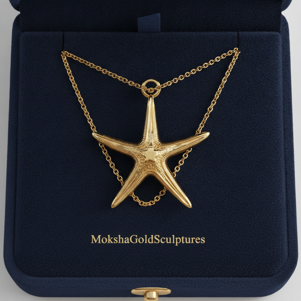Royal Starfish Pendant Necklace | Astropecten articulatus Sea Star Jewelry | Handmade in 9K Gold, Sterling Silver or Polished Brass