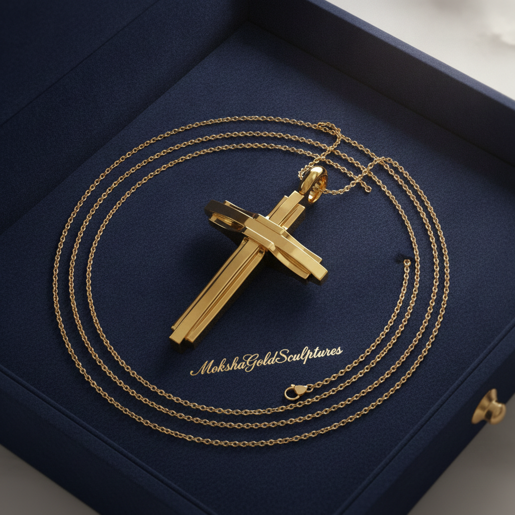 Modern Christian Cross Pendant Necklace | 18K Gold & Sterling Silver | Faith Jewellery Gift