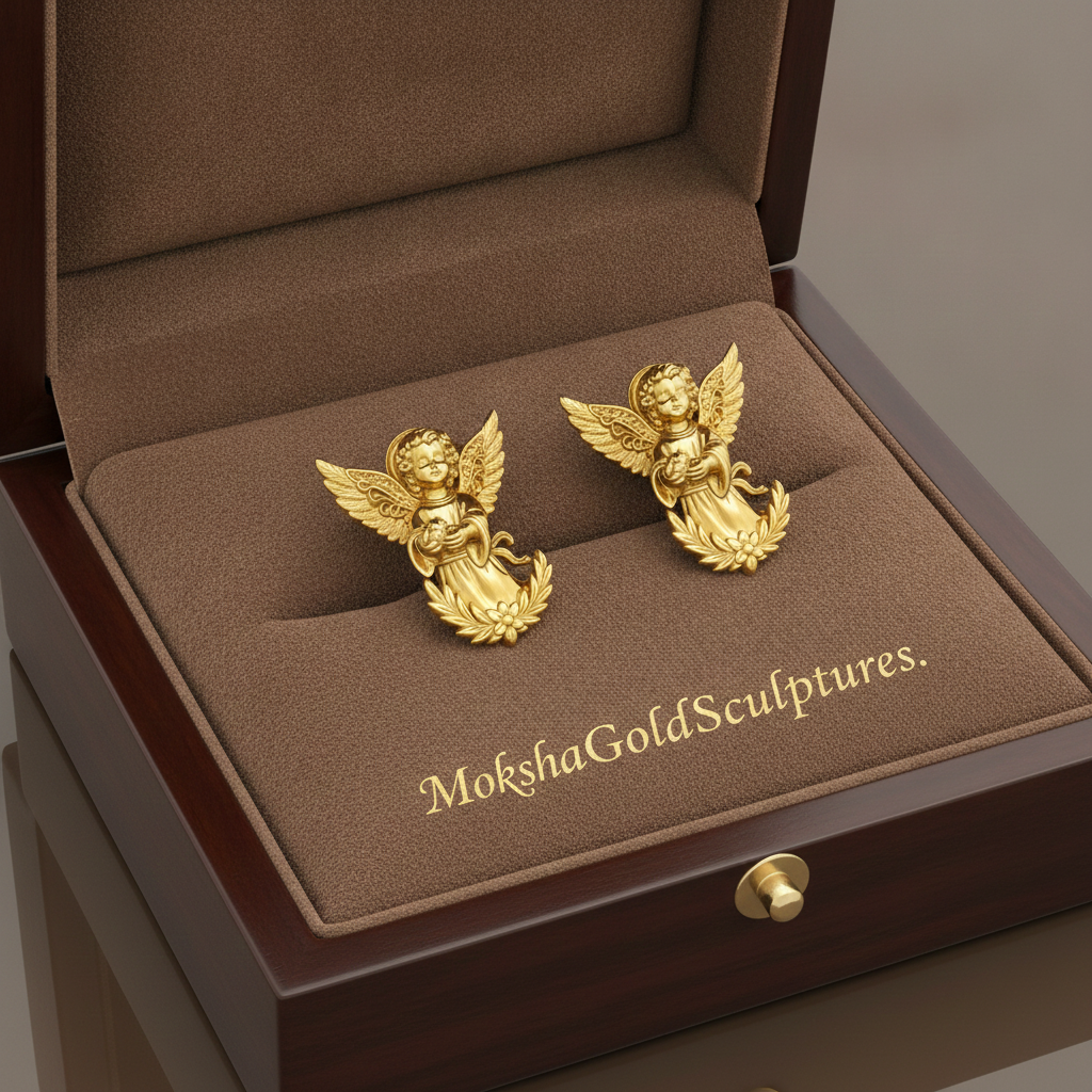 Angel Cherub Stud Earrings | 9K Gold, Sterling Silver or Brass | Handmade Angel Jewelry | Cherub Earrings | Artisan Religious Jewelry | Gift for Her