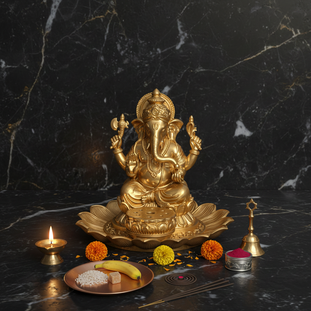 Golden Ganesh Incense Holder with Lotus Base – PLA 3D Printed Spiritual Decor – Meditation Ash Catcher – Hindu Home Temple Gift – Free Shipping