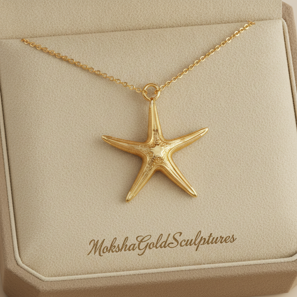 Royal Starfish Pendant Necklace | Astropecten articulatus Sea Star Jewelry | Handmade in 9K Gold, Sterling Silver or Polished Brass