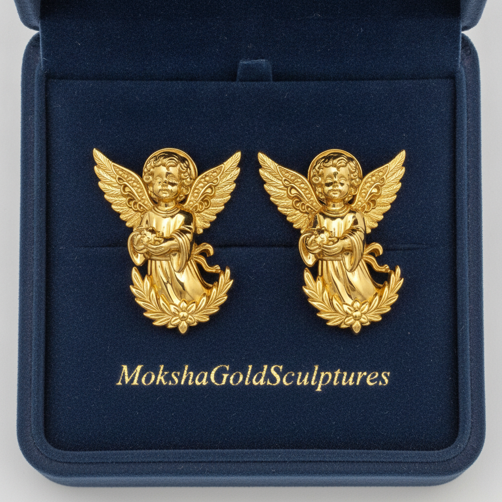 Angel Cherub Stud Earrings | 9K Gold, Sterling Silver or Brass | Handmade Angel Jewelry | Cherub Earrings | Artisan Religious Jewelry | Gift for Her