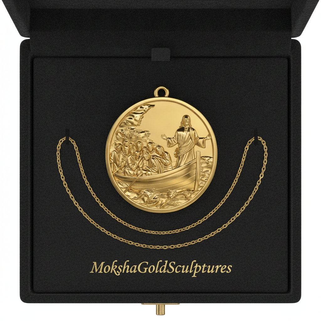 Jesus Calms the Storm Coin Pendant Necklace | 30mm Christian Medallion | 18K Gold, Sterling Silver or Yellow Brass | Religious Gift