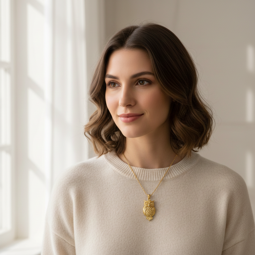 Owl Pendant Necklace | Gold, Silver & Brass | Minimalist Owl Charm Necklace