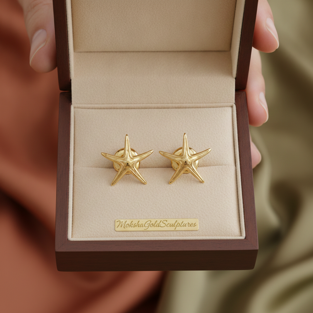 Royal Starfish Stud Earrings | Astropecten articulatus | 9K Gold, Sterling Silver or Polished Yellow Brass | Ocean Jewelry | Nautical Gift
