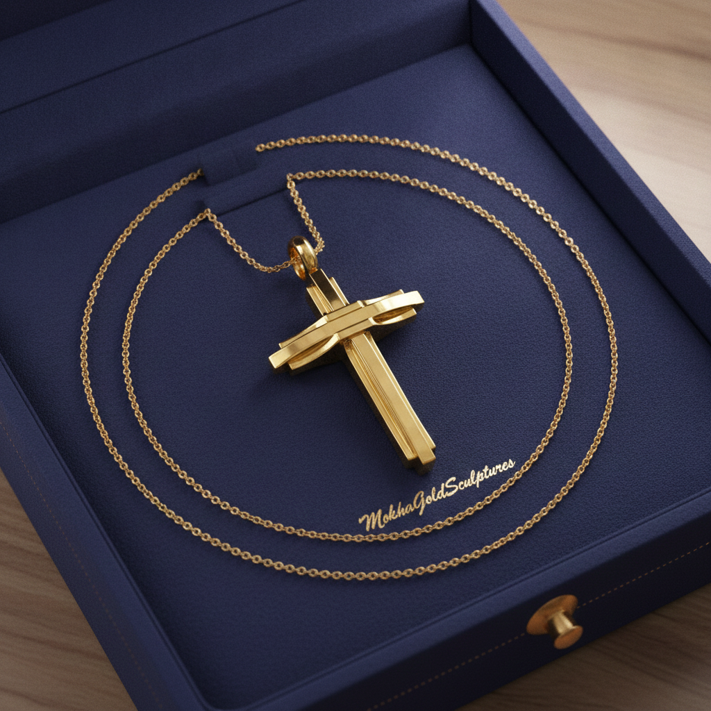 Modern Christian Cross Pendant Necklace | 18K Gold & Sterling Silver | Faith Jewellery Gift