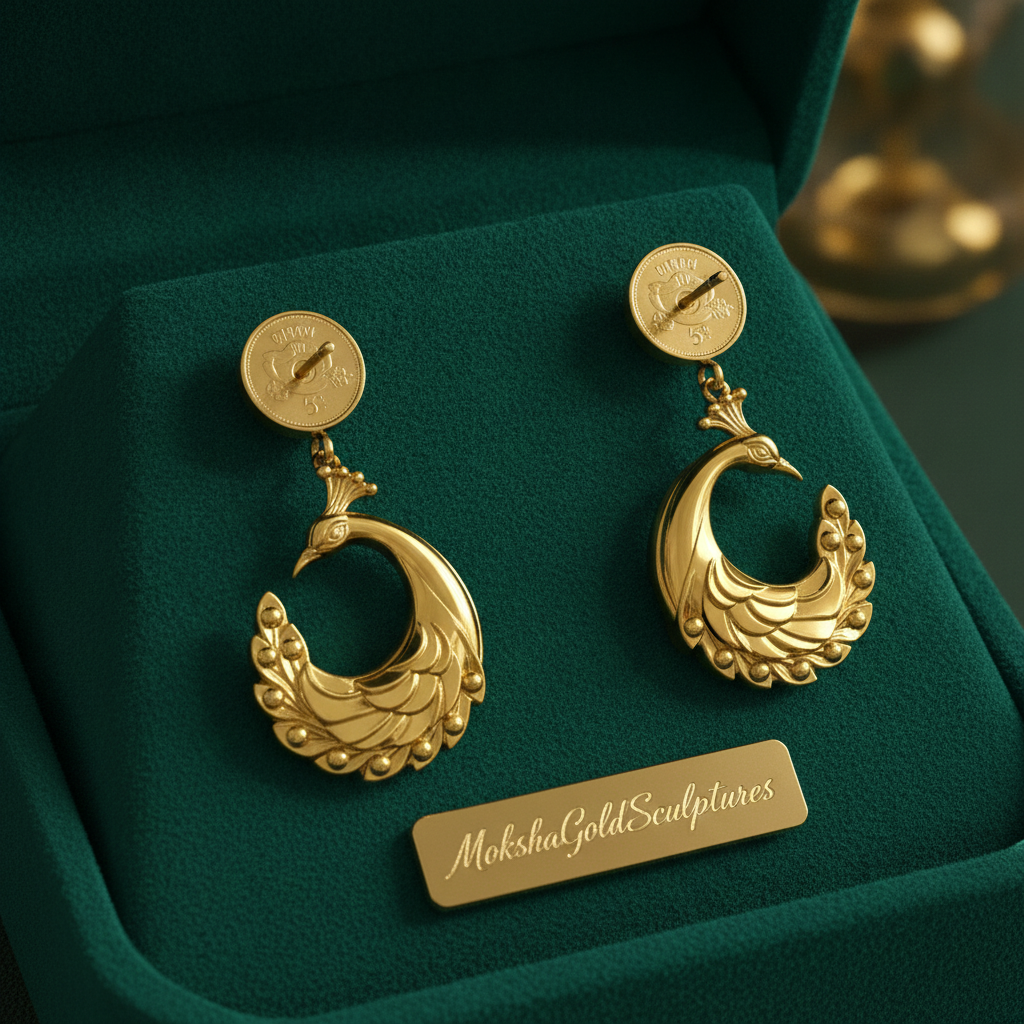 Peacock Stud Earrings – 9K Gold, Sterling Silver 925 or Polished Brass | Elegant Peacock Bird Earrings | Nature Inspired Jewellery | Handmade Gift for Her