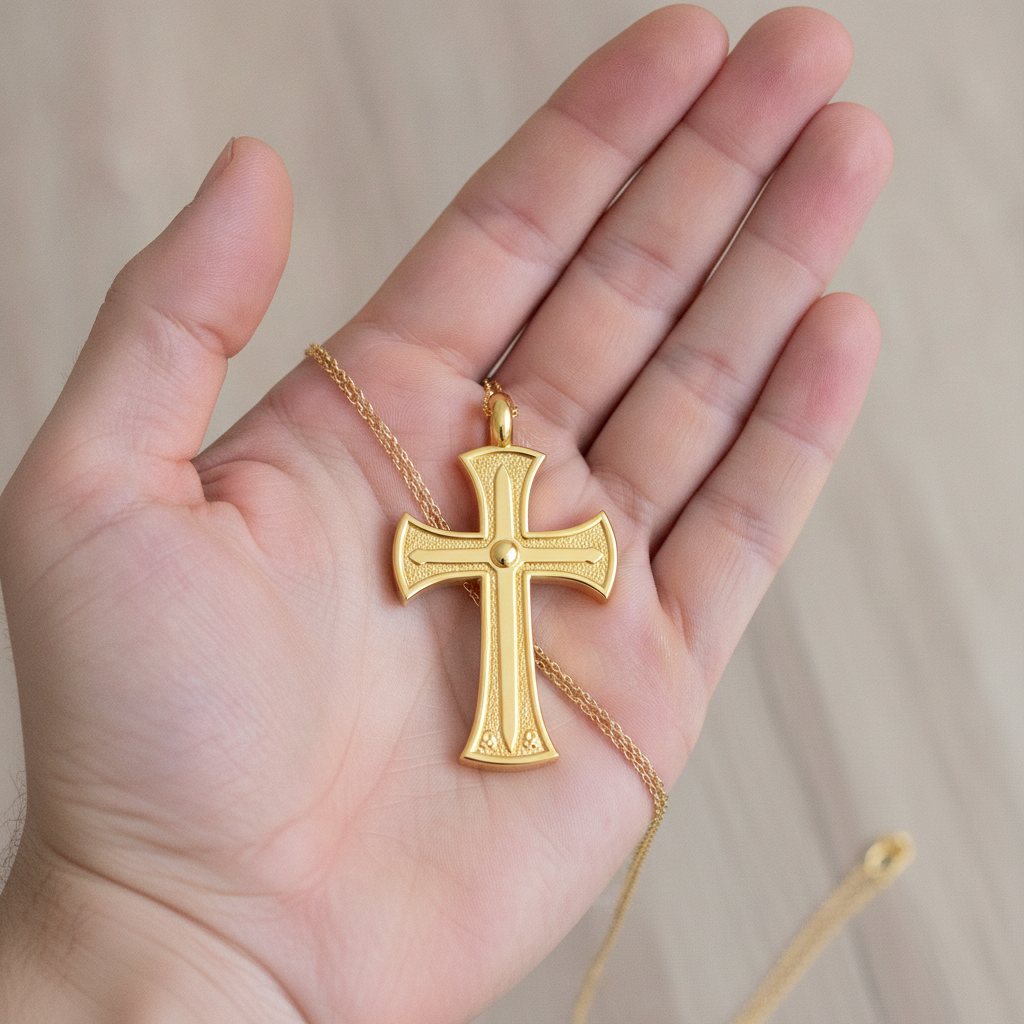 18K Gold Cross Pendant Necklace | Medieval Christian Cross | Faith Necklace | Religious Jewelry | Sacred Cross Pendant | Christian Gift