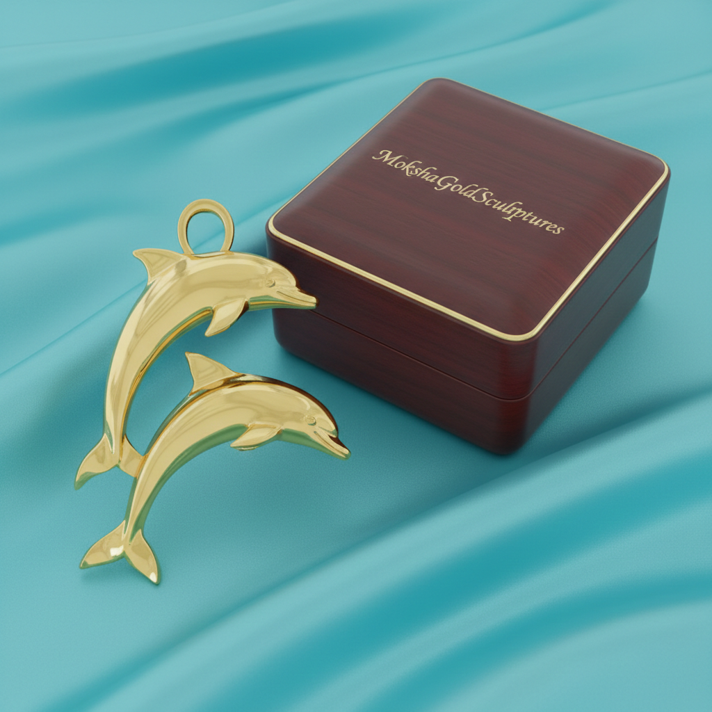 Double Dolphin Pendant with Integrated Bail – Polished Silver or Brass – 28 x 21 mm