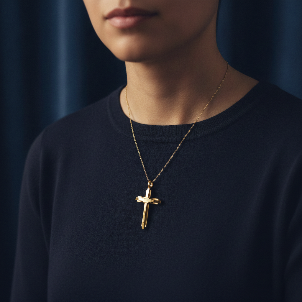 Modern Christian Cross Pendant Necklace | 18K Gold & Sterling Silver | Faith Jewellery Gift