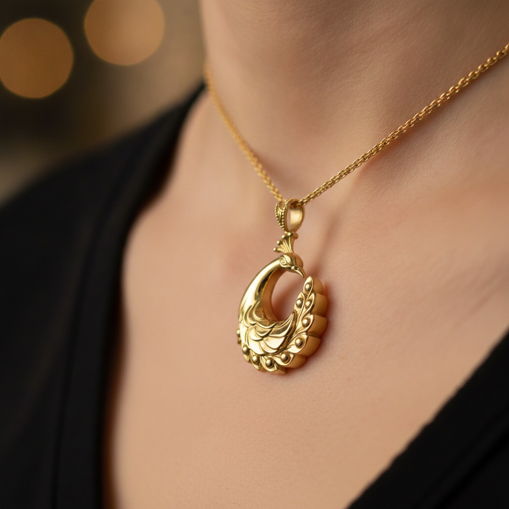 Peacock Pendant Necklace | 9K Gold, Sterling Silver 925 or Brass | Elegant Peacock Bird Charm | Art Deco Jewelry | Gift for Her