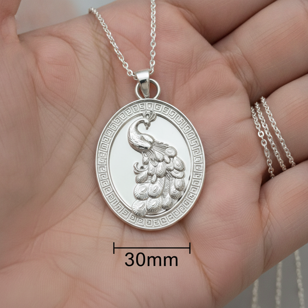 Gothic Peacock Coin Pendant Necklace | 9K Gold, Sterling Silver & Polished Yellow Brass | Art Nouveau Peacock Medallion | Nature Bird Jewelry | Gift for Her