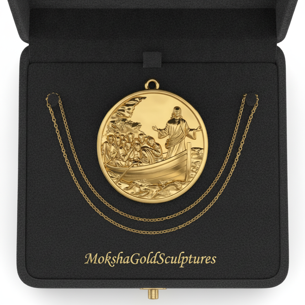 Jesus Calms the Storm Coin Pendant Necklace | 30mm Christian Medallion | 18K Gold, Sterling Silver or Yellow Brass | Religious Gift