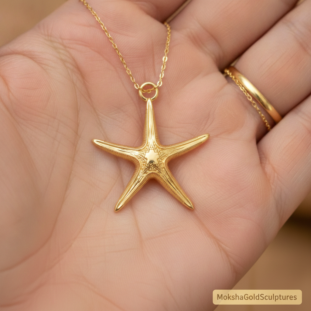 Royal Starfish Pendant Necklace | Astropecten articulatus Sea Star Jewelry | Handmade in 9K Gold, Sterling Silver or Polished Brass