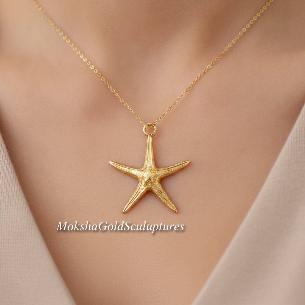 Royal Starfish Pendant Necklace | Astropecten articulatus Sea Star Jewelry | Handmade in 9K Gold, Sterling Silver or Polished Brass