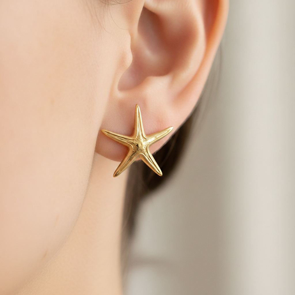 Royal Starfish Stud Earrings | Astropecten articulatus | 9K Gold, Sterling Silver or Polished Yellow Brass | Ocean Jewelry | Nautical Gift