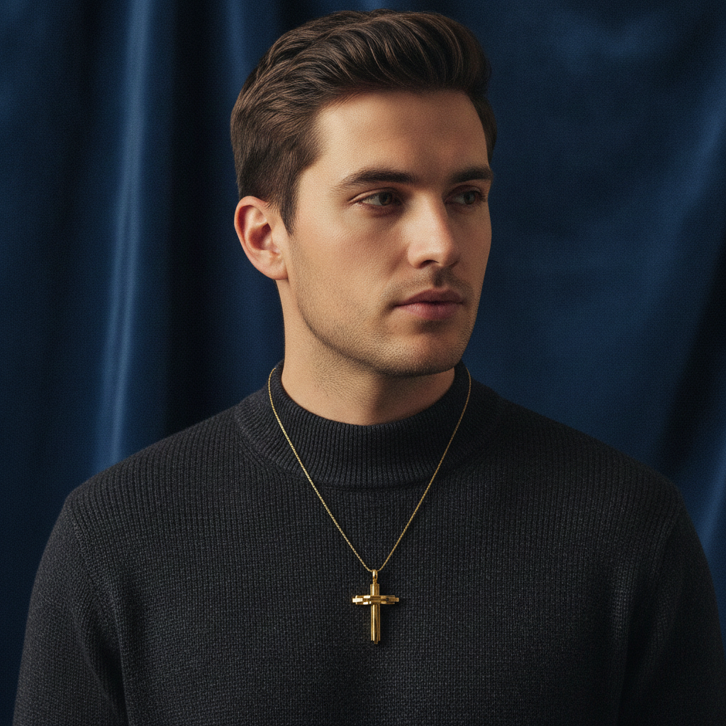 Modern Christian Cross Pendant Necklace | 18K Gold & Sterling Silver | Faith Jewellery Gift