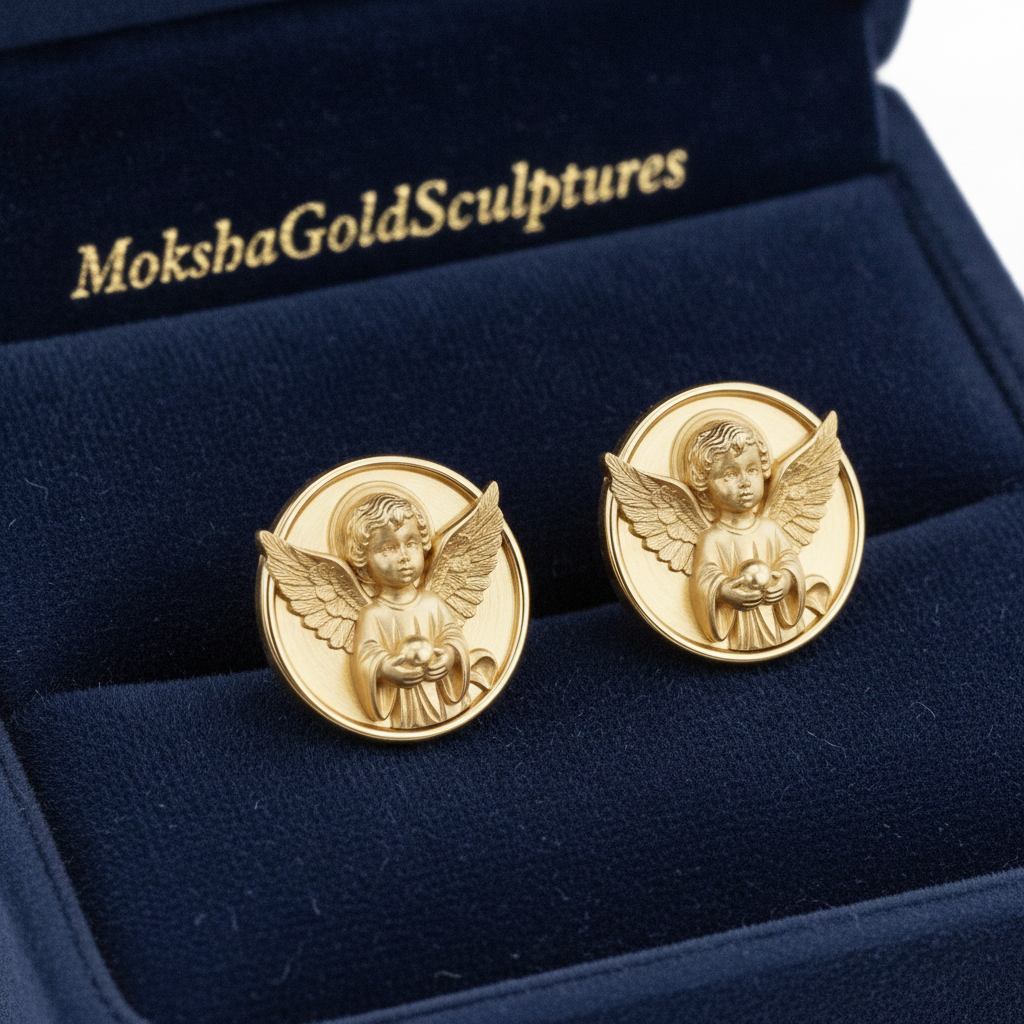 Angel Cherub Medallion Stud Earrings | 9K Gold, Sterling Silver or Brass | Celestial Angel Earrings | Religious Jewelry | Handmade Gift for Her
