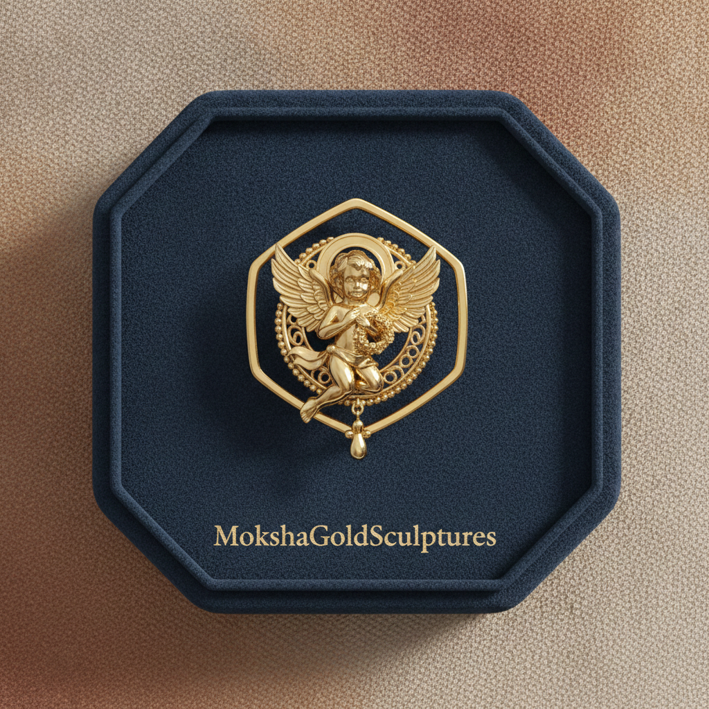Golden Cherub Angel Stud Earrings | Guardian Angel Jewelry | 9K Gold, Sterling Silver & Yellow Brass | Handmade Religious Gift