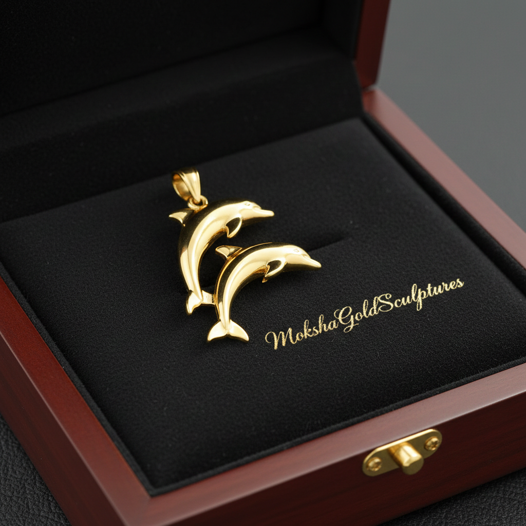 Two Dolphin Pendant Necklace | 18k Gold Plated or 925 Sterling Silver | Ocean Jewellery