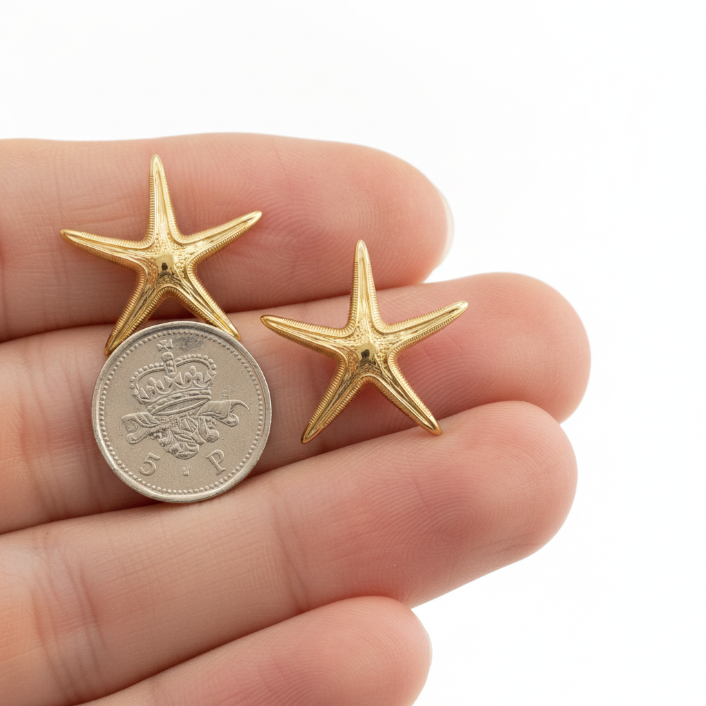 Royal Starfish Stud Earrings | Astropecten articulatus | 9K Gold, Sterling Silver or Polished Yellow Brass | Ocean Jewelry | Nautical Gift