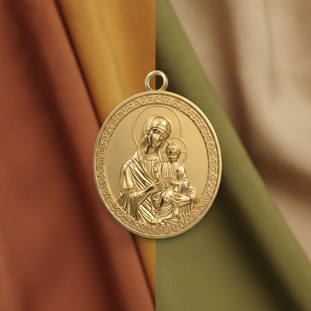 Virgin Mary & Child Coin Pendant Necklace | Blessed Mother Medallion | Christian Jewelry in 18K Gold, Sterling Silver or Yellow Brass