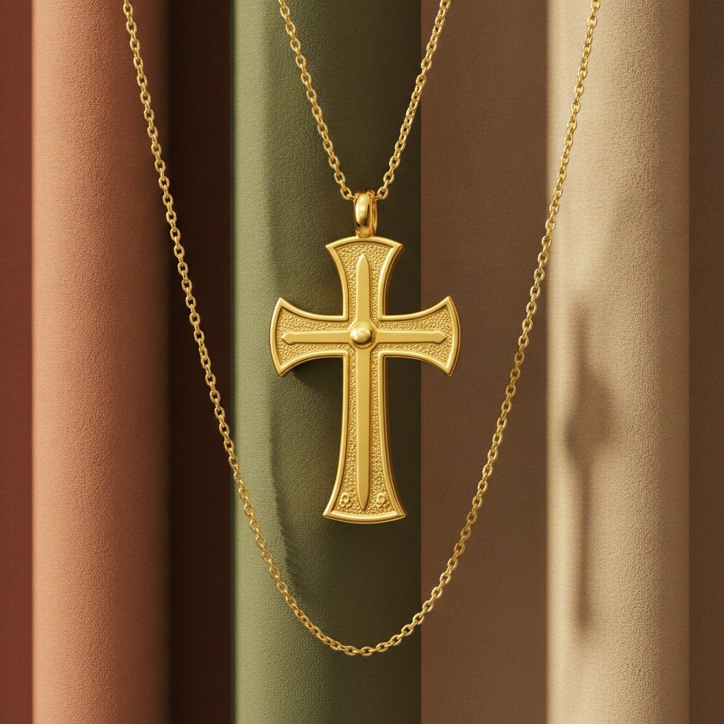 18K Gold Cross Pendant Necklace | Medieval Christian Cross | Faith Necklace | Religious Jewelry | Sacred Cross Pendant | Christian Gift