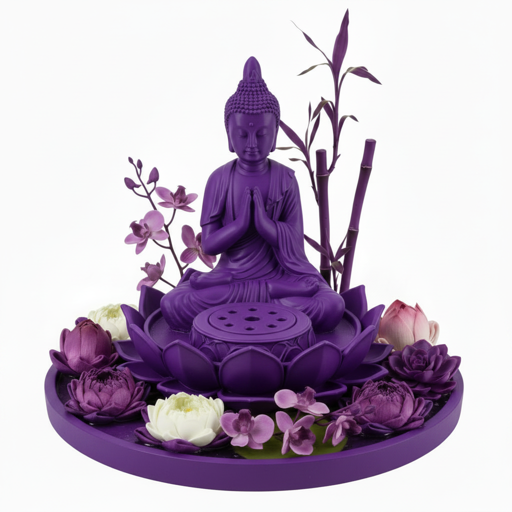 The Lotus Buddha Incense Holder in matte PLA finish by MokshaGoldSculptures.