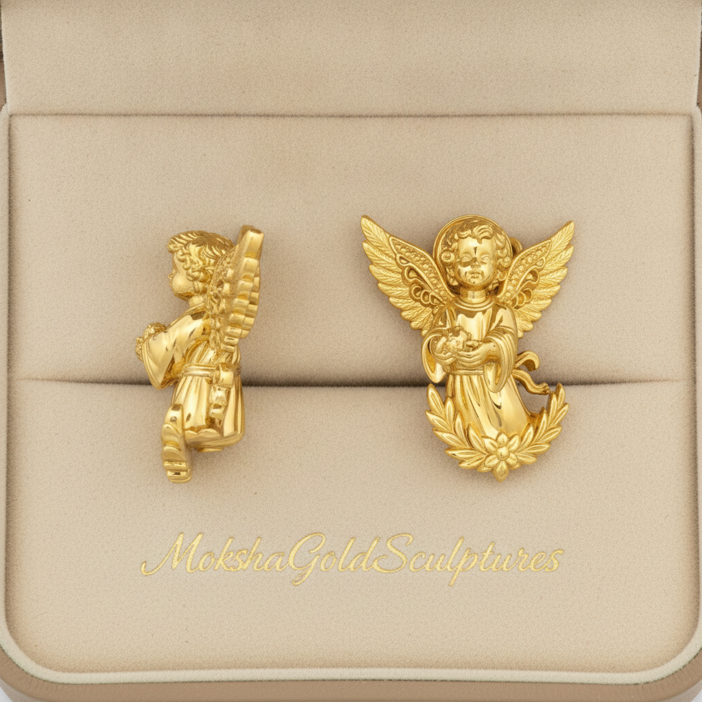 Angel Cherub Stud Earrings | 9K Gold, Sterling Silver or Brass | Handmade Angel Jewelry | Cherub Earrings | Artisan Religious Jewelry | Gift for Her