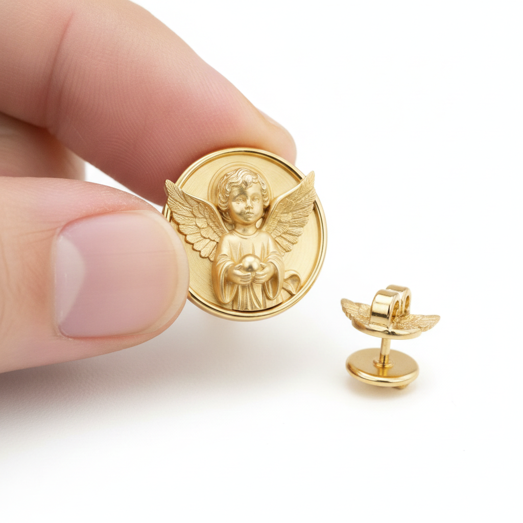 Angel Cherub Medallion Stud Earrings | 9K Gold, Sterling Silver or Brass | Celestial Angel Earrings | Religious Jewelry | Handmade Gift for Her