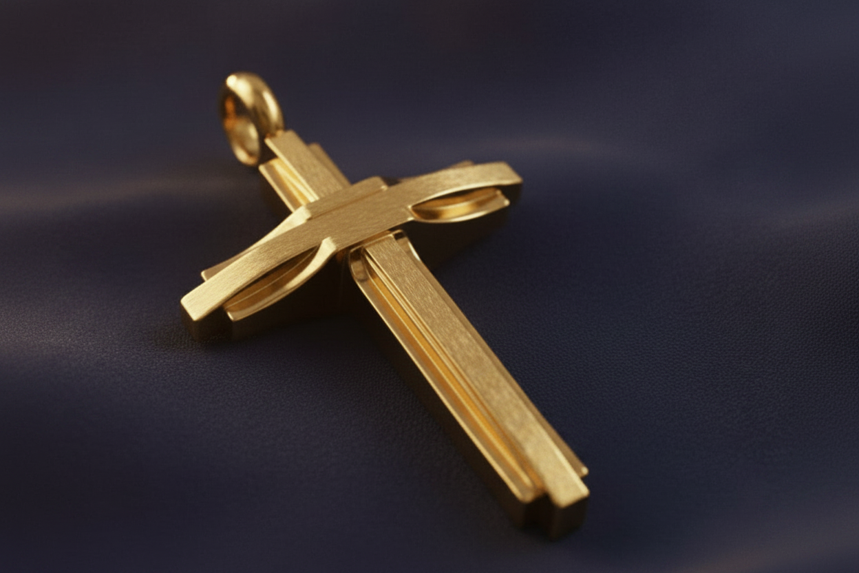 Modern Christian Cross Pendant Necklace | 18K Gold & Sterling Silver | Faith Jewellery Gift