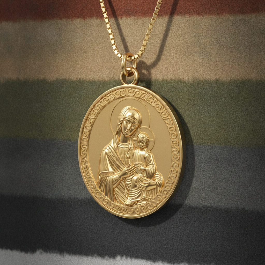 Virgin Mary & Child Coin Pendant Necklace | Blessed Mother Medallion | Christian Jewelry in 18K Gold, Sterling Silver or Yellow Brass